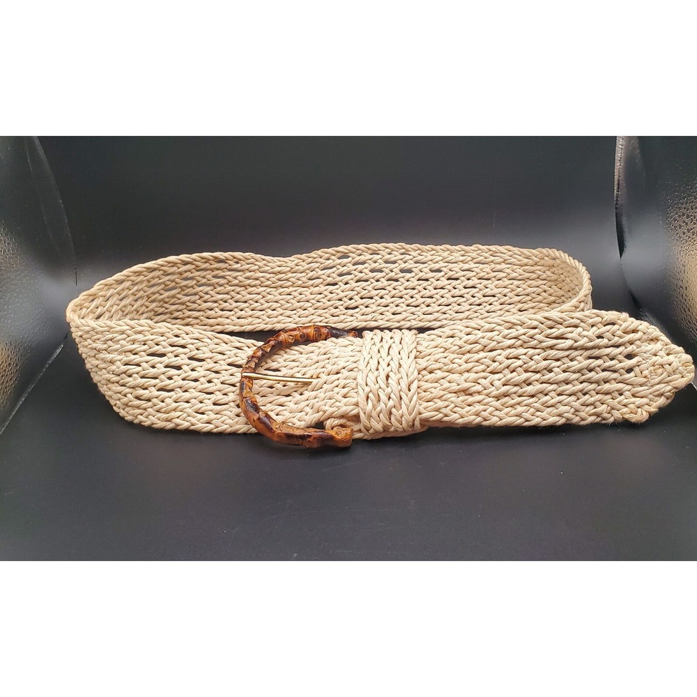 Ladies Sz.‎ Large Waxed Cotton Cord Belt With Bamboo Buckle